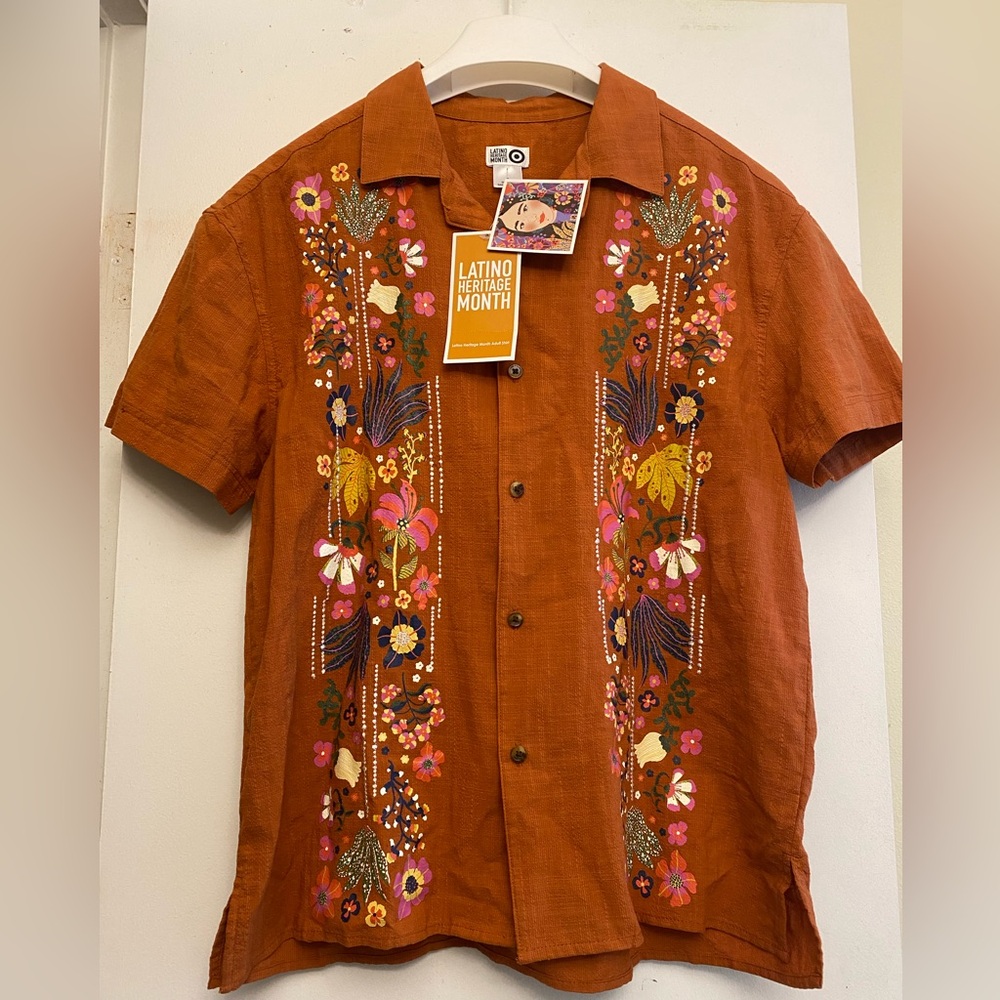 Target Men's Casual Button Down Shirt - Orange Floral
